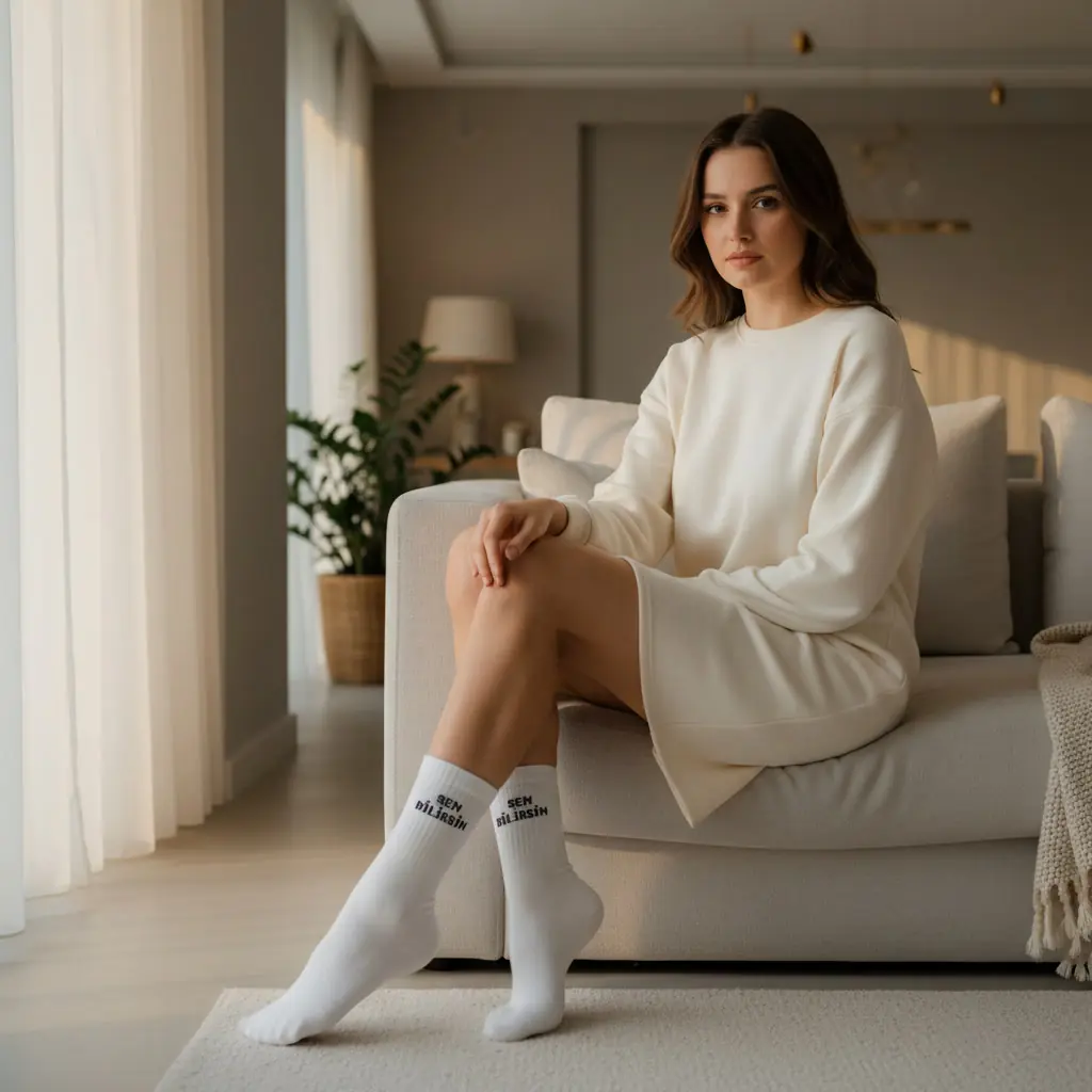Sloganlı Ribanalı Tenis Çorap 3'lü Paket